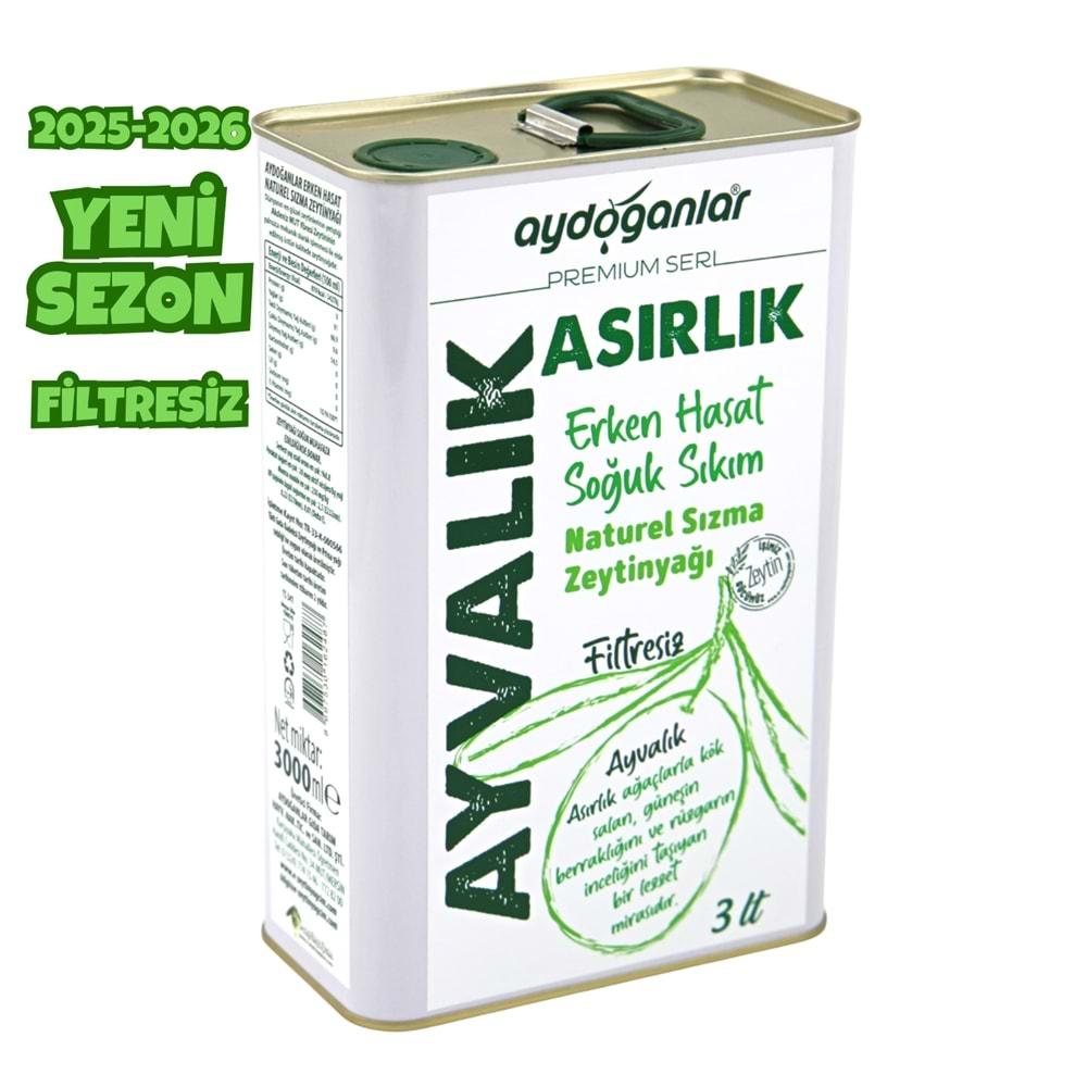 Asırlık Ayvalık Erken Hasat Filtresiz Soğuk Sıkım Zeytinyağı 3 L. (Premium Seri)