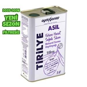 Asil Tirilye Erken Hasat Filtresiz Soğuk Sıkım Zeytinyağı 3 L. (Premium Seri)